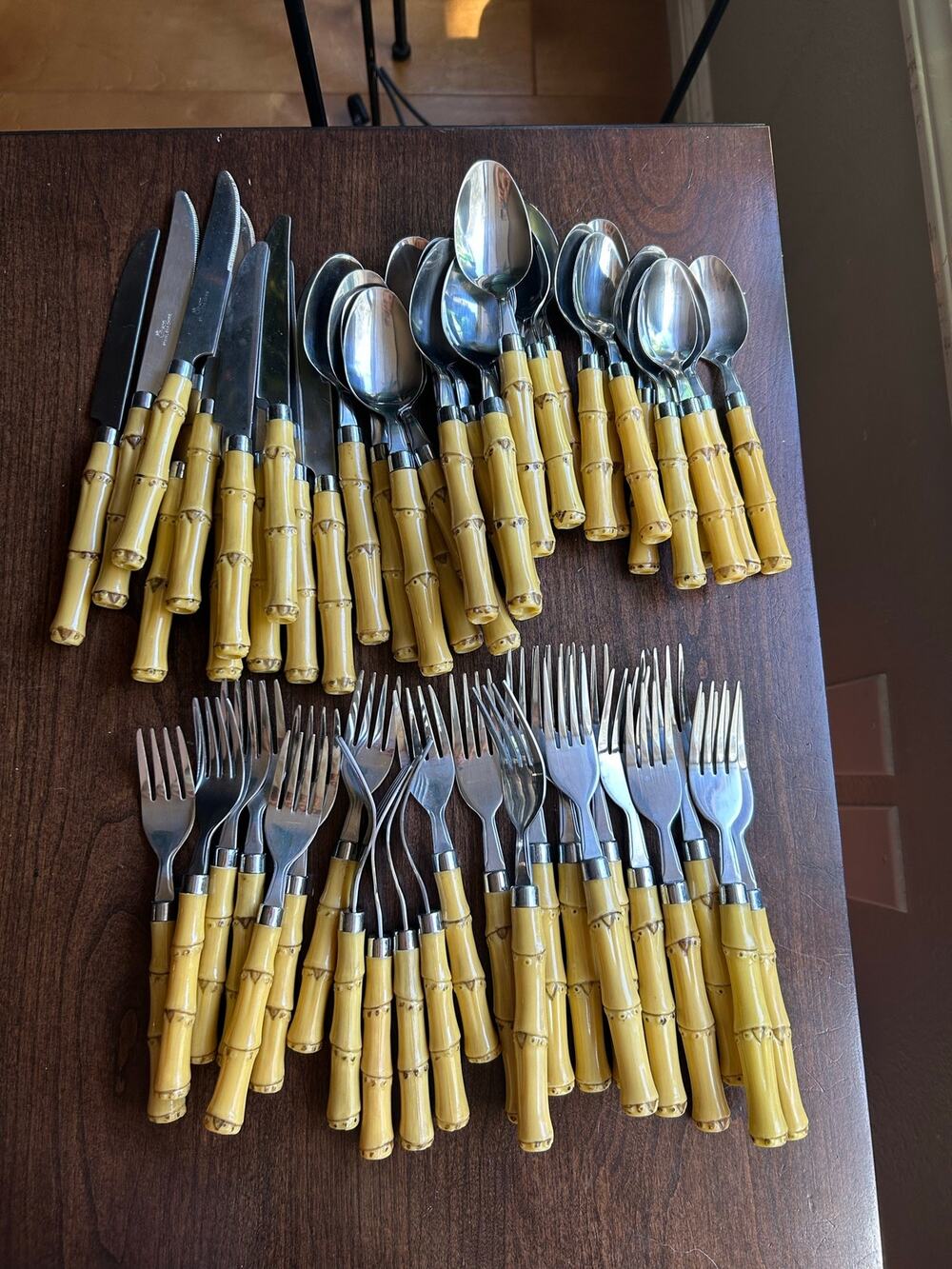 57 pieces vintage Gibson bamboo shaped flatware set service for 11 +